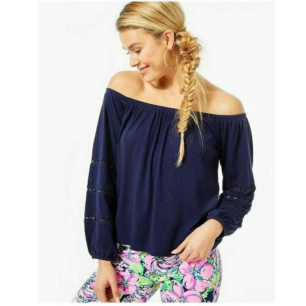 Lilly Pulitzer Katt Off-The-Shoulder Blouse Top Resort Cutout Lace XXS